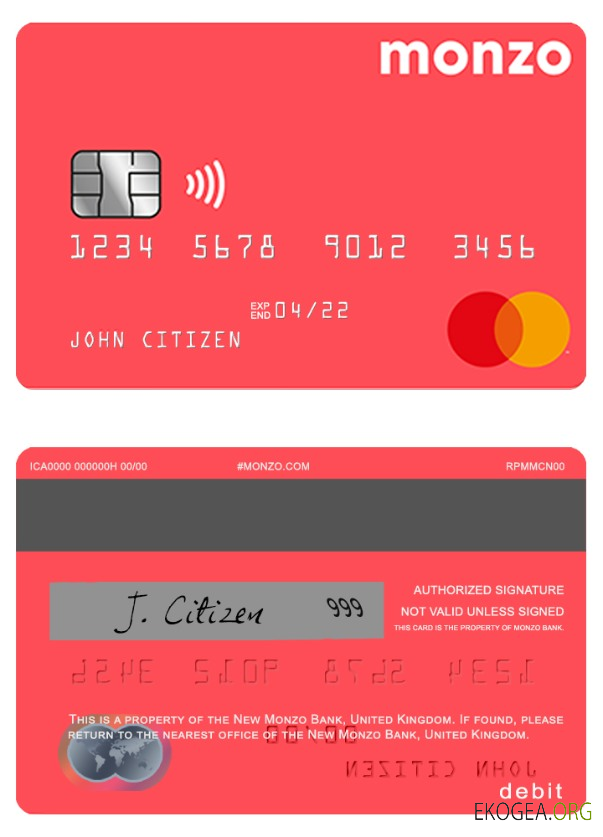 Carte de débit bancaire Monzo du Royaume Uni